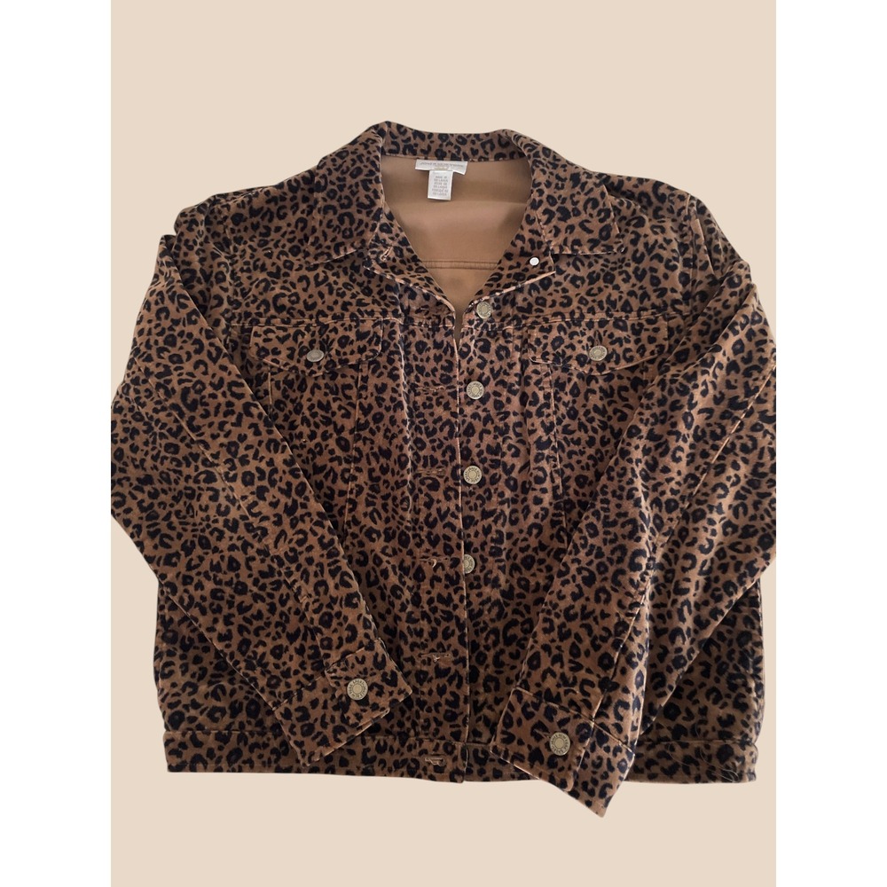 Jones New York Cotton Velveteen Leopard Trucker Jacket M Indie Sleaze Retro